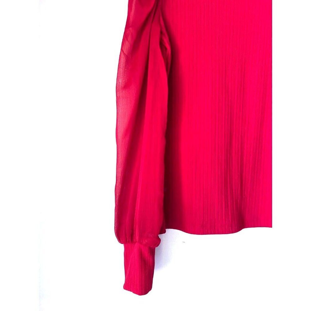 Women's Nine west long sleeves red blouse neck top scoop puff crewneck Size S - Picture 6 of 10